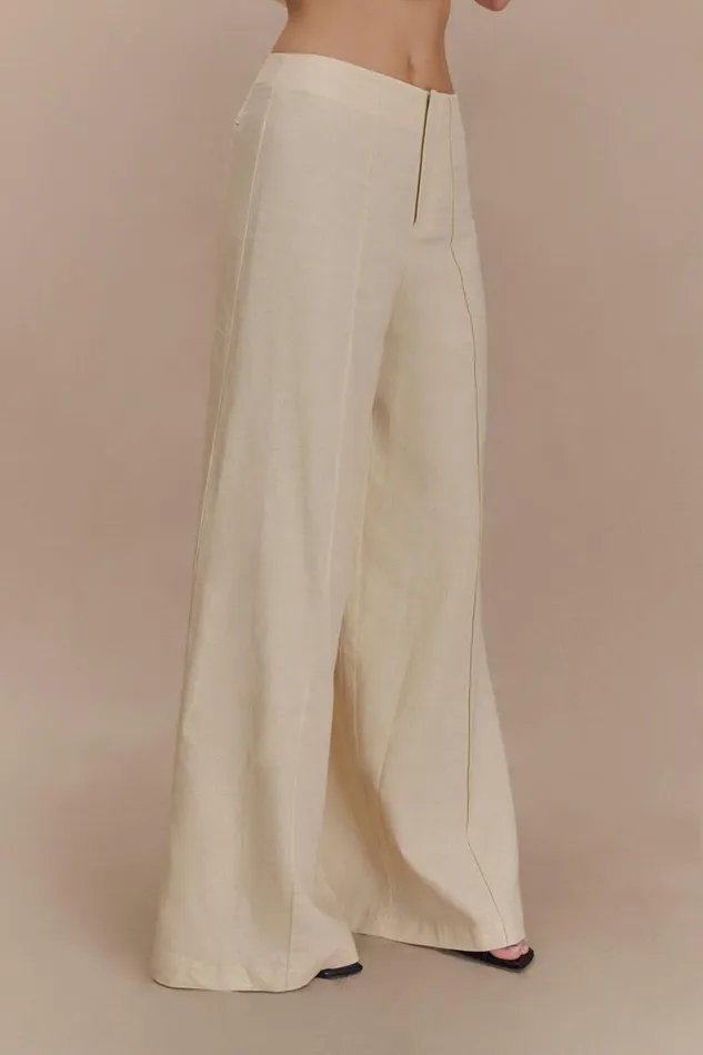 Women Meshki Bottoms Brandi Linen Straight Leg Pant 8211 Wheat Marle