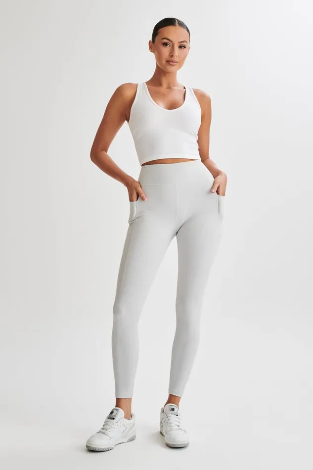 Women Meshki Bottoms Briar V Back Leggings With Pockets 8211 Ice Grey