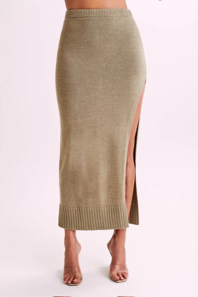 Women Meshki Bottoms Brittany Knit Midi Skirt 8211 Taupe