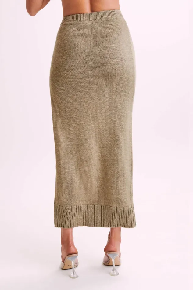 Women Meshki Bottoms Brittany Knit Midi Skirt 8211 Taupe