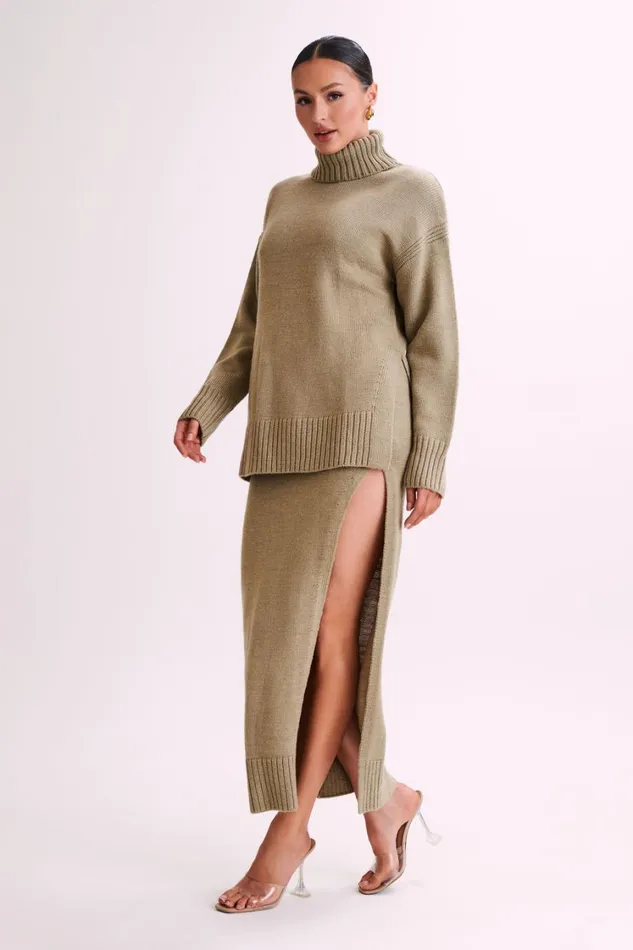 Women Meshki Bottoms Brittany Knit Midi Skirt 8211 Taupe