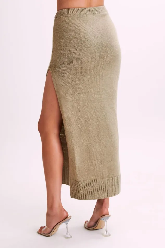 Women Meshki Bottoms Brittany Knit Midi Skirt 8211 Taupe