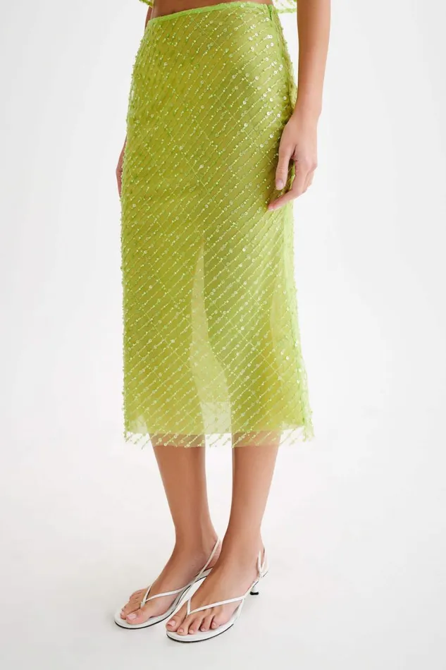 Women Meshki Bottoms Brynne Sequin Midi Skirt 8211 Parakeet Green
