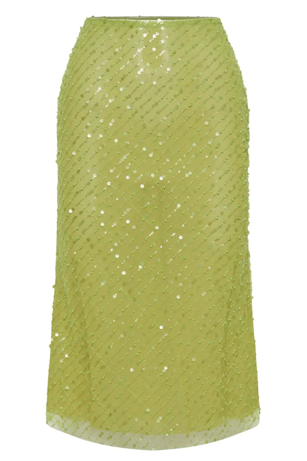 Women Meshki Bottoms Brynne Sequin Midi Skirt 8211 Parakeet Green