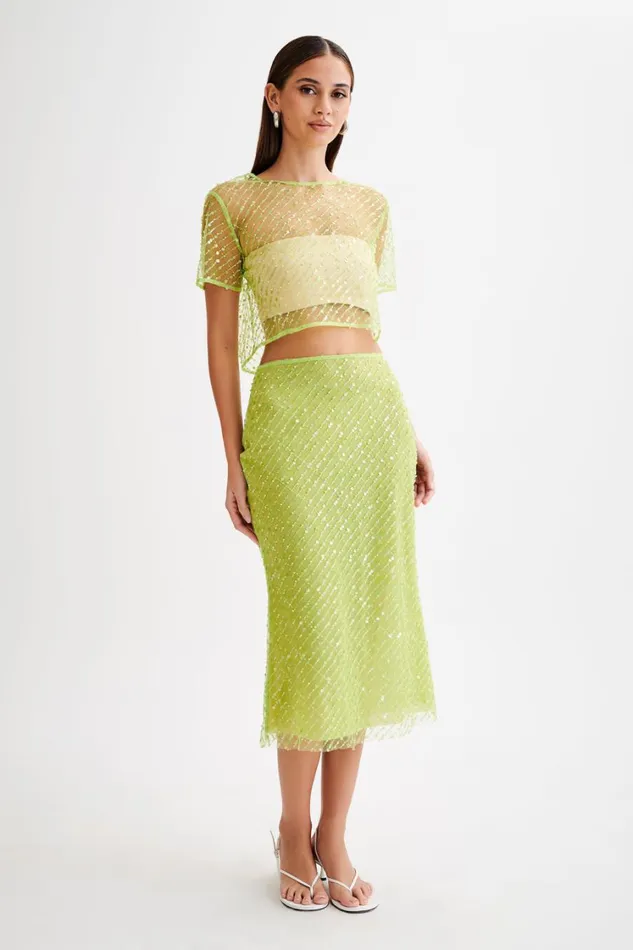 Women Meshki Bottoms Brynne Sequin Midi Skirt 8211 Parakeet Green