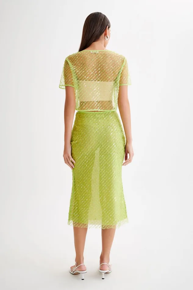 Women Meshki Bottoms Brynne Sequin Midi Skirt 8211 Parakeet Green