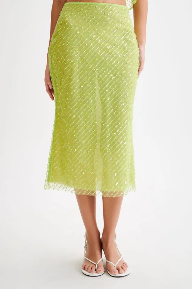 Women Meshki Bottoms Brynne Sequin Midi Skirt 8211 Parakeet Green