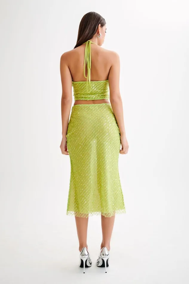 Women Meshki Bottoms Brynne Sequin Midi Skirt 8211 Parakeet Green