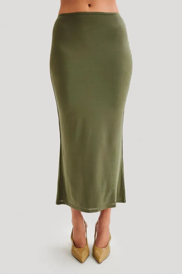 Women Meshki Bottoms Charlene Slinky Midi Skirt 8211 Olive