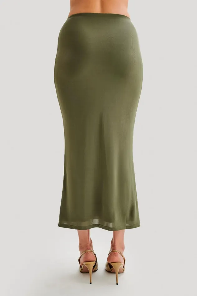 Women Meshki Bottoms Charlene Slinky Midi Skirt 8211 Olive
