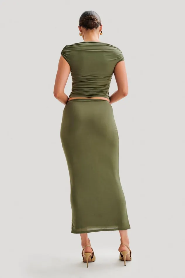 Women Meshki Bottoms Charlene Slinky Midi Skirt 8211 Olive