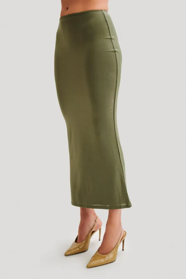 Women Meshki Bottoms Charlene Slinky Midi Skirt 8211 Olive