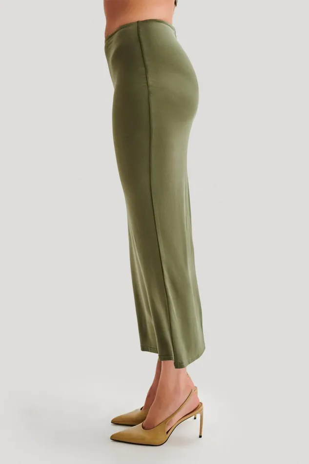 Women Meshki Bottoms Charlene Slinky Midi Skirt 8211 Olive