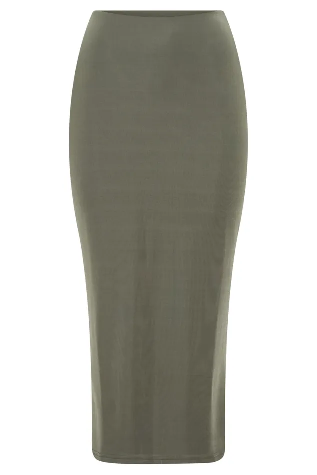 Women Meshki Bottoms Charlene Slinky Midi Skirt 8211 Olive