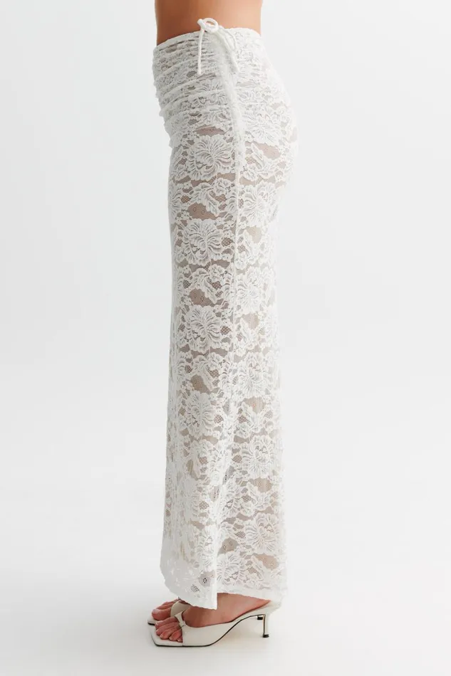 Women Meshki Bottoms Daniela Lace Plisse Ruched Maxi Skirt 8211 Ivory
