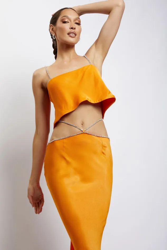 Women Meshki Bottoms Dayana Diamante Maxi Skirt 8211 Mandarin Women Meshki Bottoms Dayana Diamante Maxi Skirt 8211 Mandarin