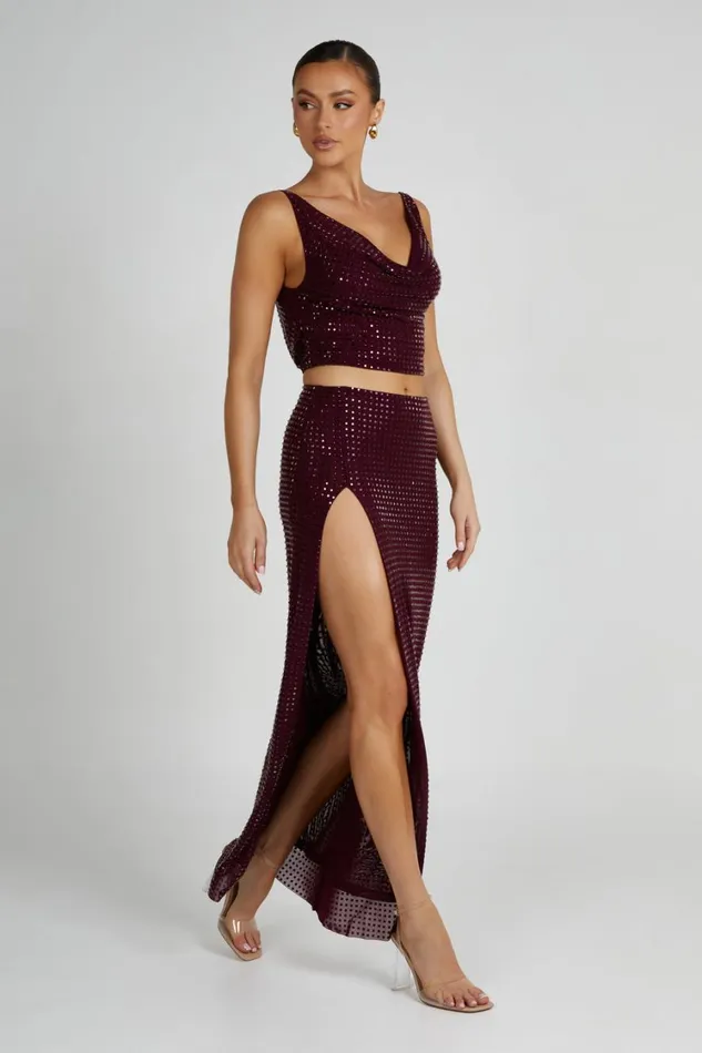 Women Meshki Bottoms Ellery Square Diamante Maxi Skirt 8211 Berry