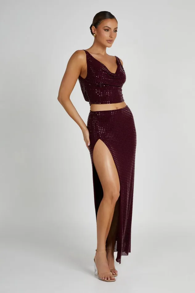 Women Meshki Bottoms Ellery Square Diamante Maxi Skirt 8211 Berry
