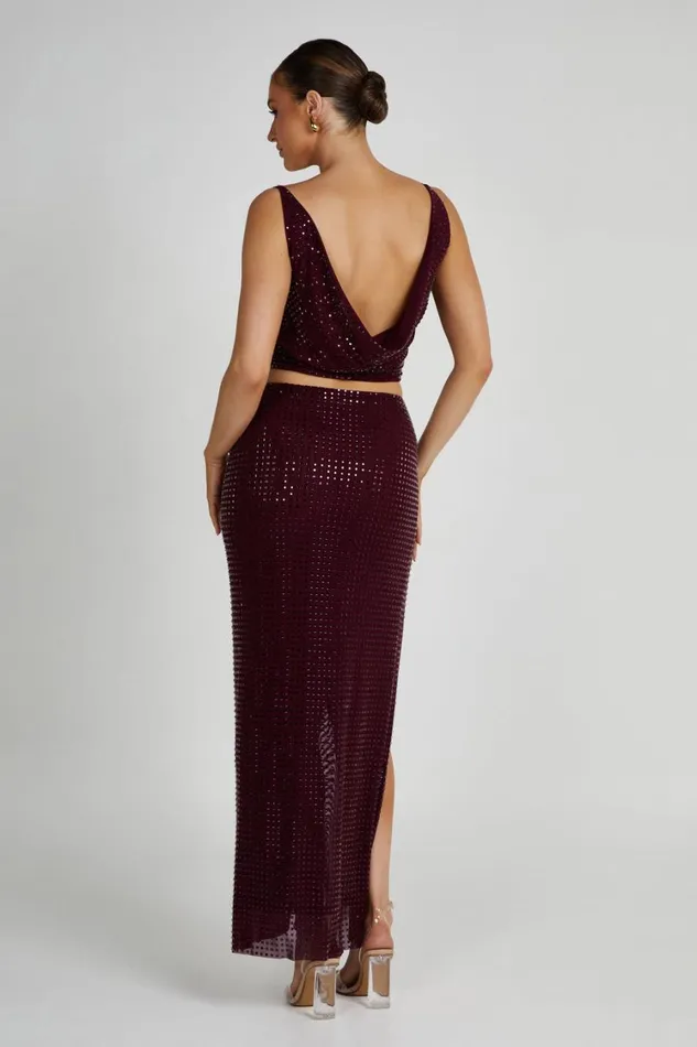 Women Meshki Bottoms Ellery Square Diamante Maxi Skirt 8211 Berry