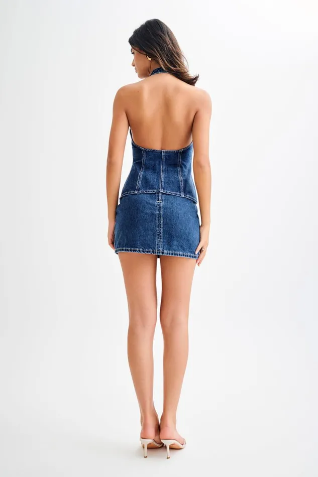 Women Meshki Bottoms Ellie Denim Mini Skirt 8211 Dark Blue