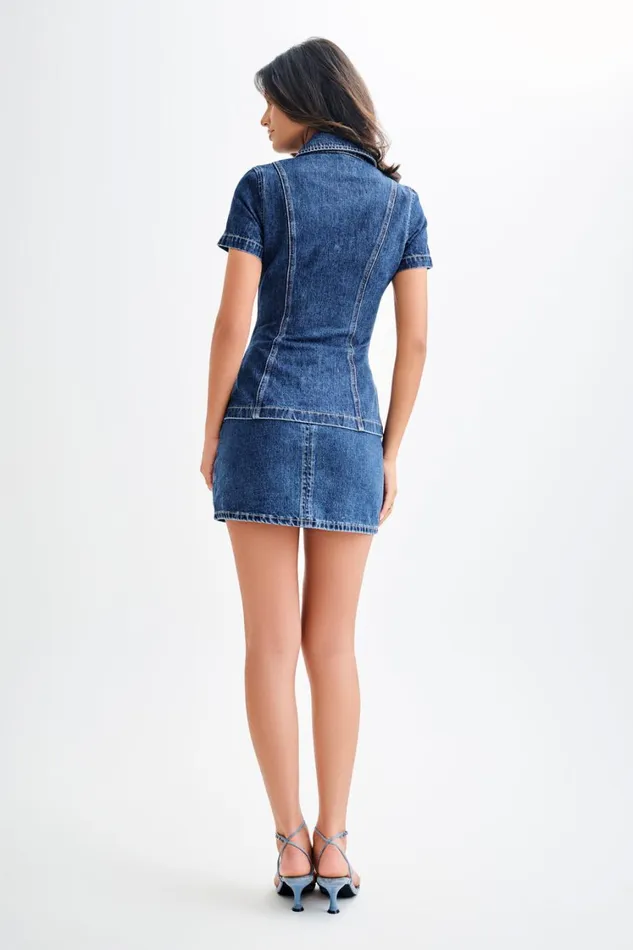 Women Meshki Bottoms Ellie Denim Mini Skirt 8211 Dark Blue
