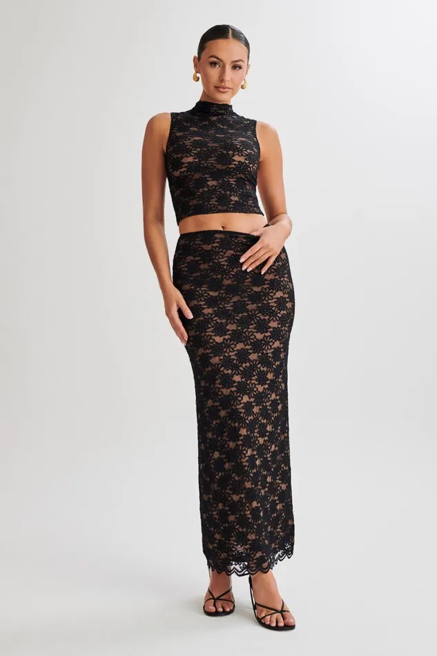Women Meshki Bottoms Elska Lace Maxi Skirt 8211 Black