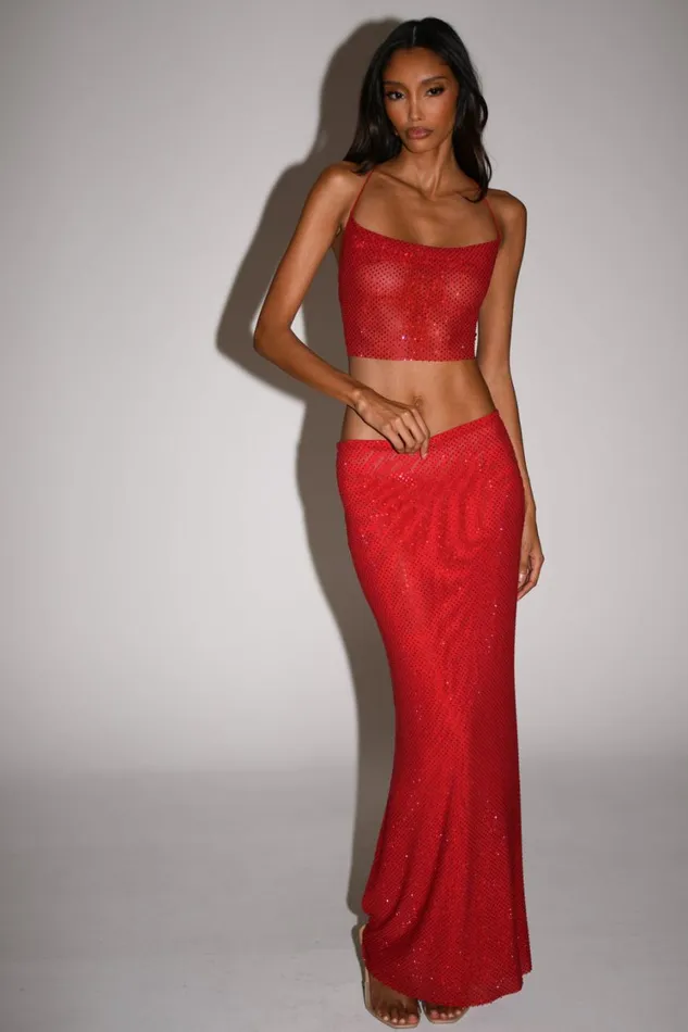 Women Meshki Bottoms Erika Diamante Maxi Skirt 8211 Vermilion Red