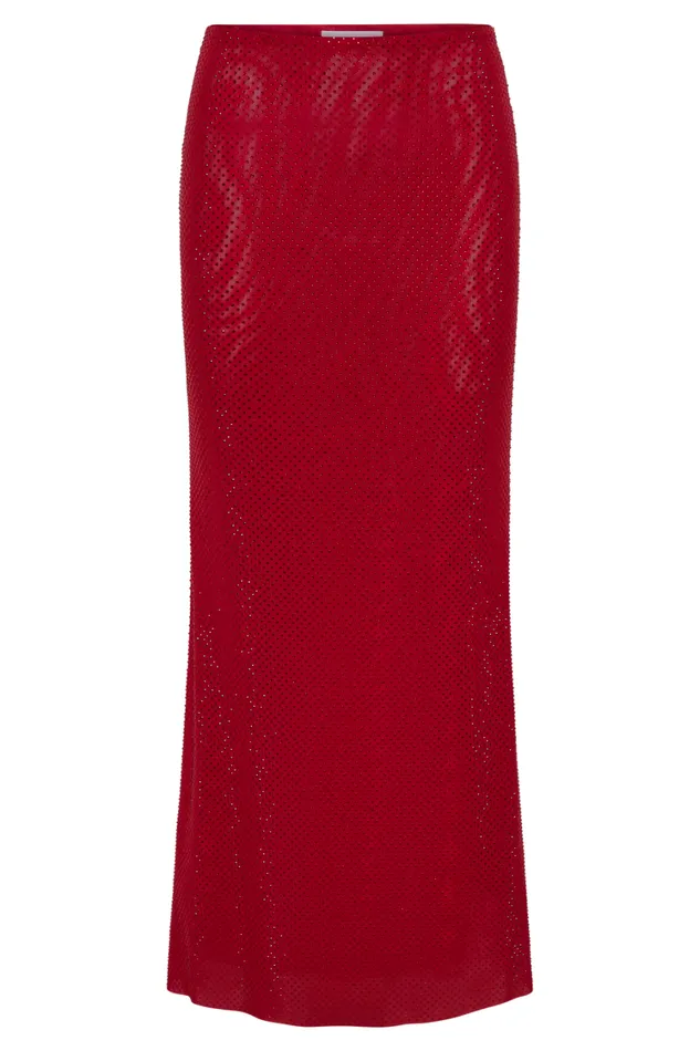 Women Meshki Bottoms Erika Diamante Maxi Skirt 8211 Vermilion Red