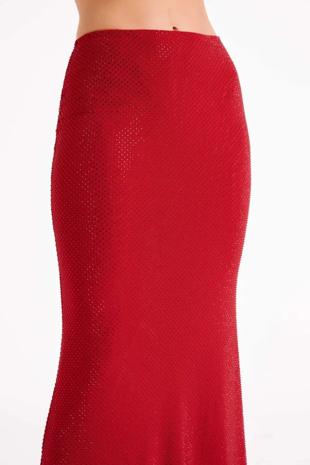 Women Meshki Bottoms Erika Diamante Maxi Skirt 8211 Vermilion Red