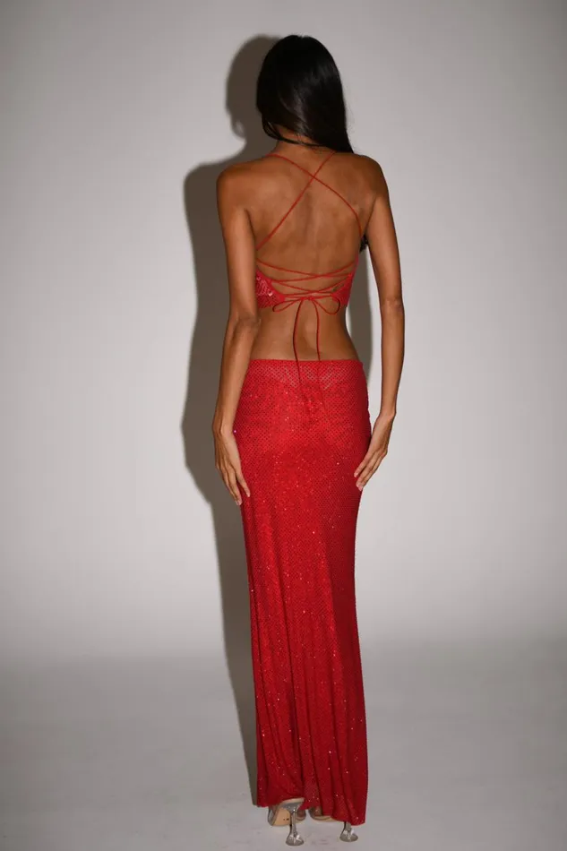 Women Meshki Bottoms Erika Diamante Maxi Skirt 8211 Vermilion Red