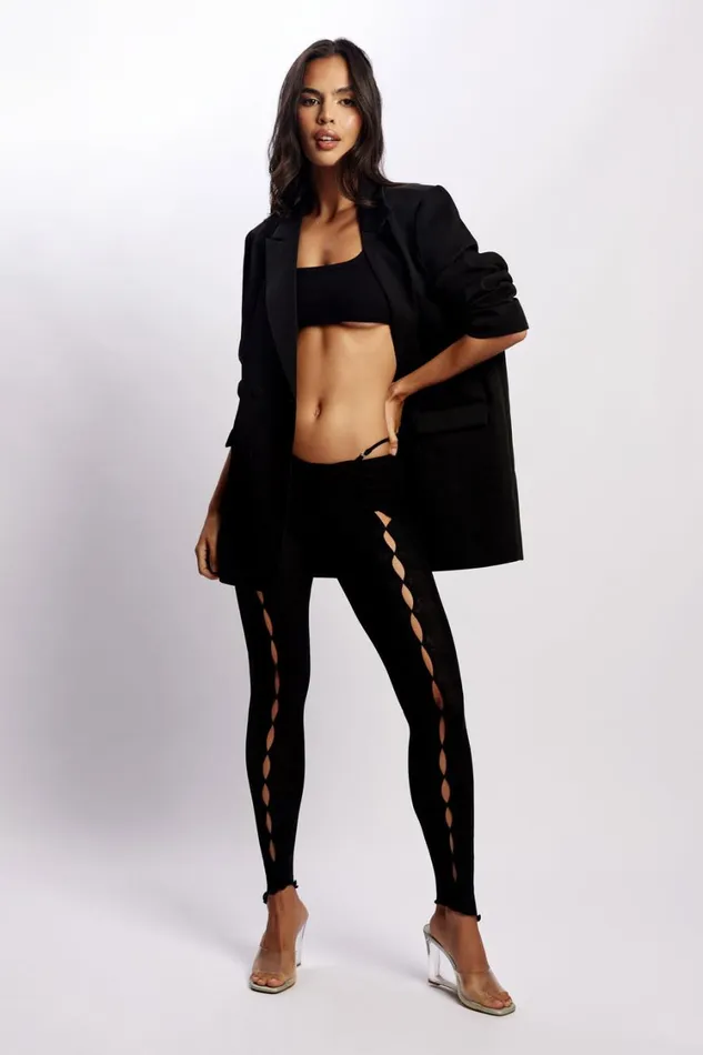 Women Meshki Bottoms Gabriella Cutout Full Length Pants 8211 Black