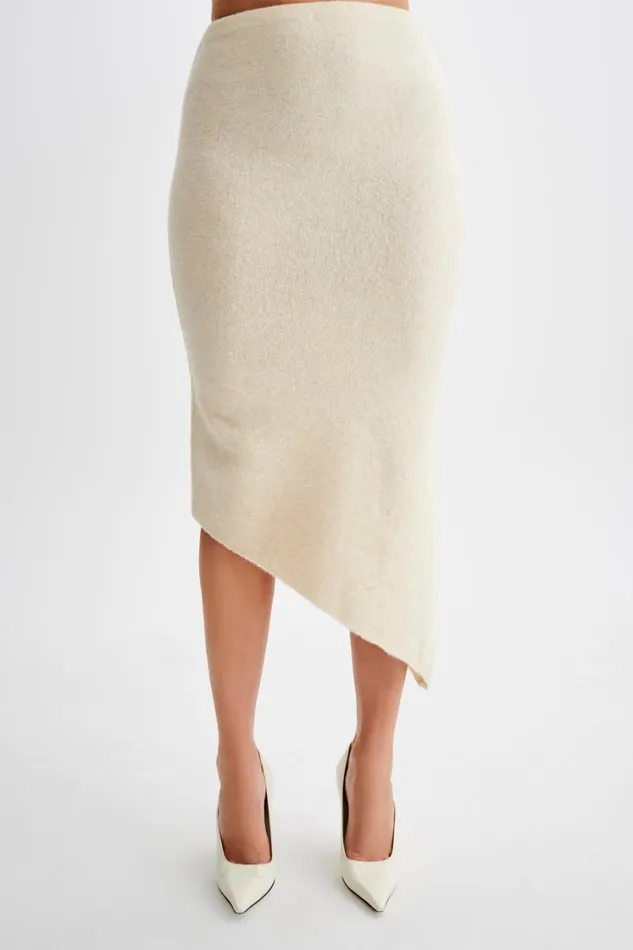 Women Meshki Bottoms Genevieve Asymmetrical Knit Midi Skirt 8211 Cream Marle