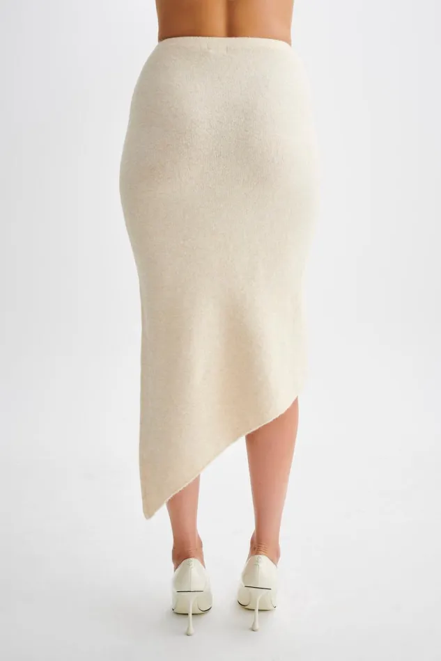 Women Meshki Bottoms Genevieve Asymmetrical Knit Midi Skirt 8211 Cream Marle