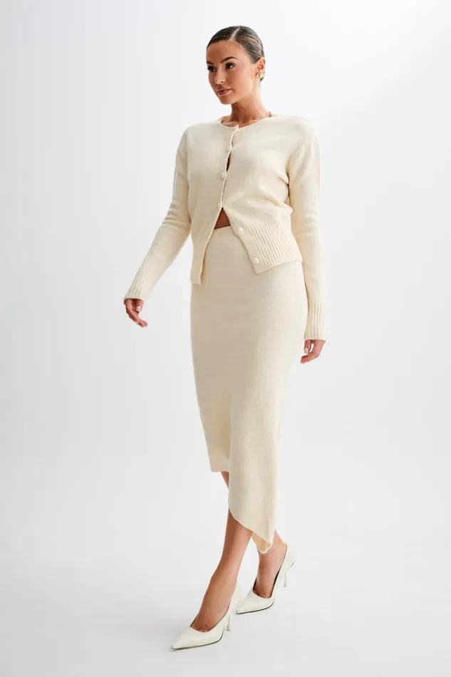 Women Meshki Bottoms Genevieve Asymmetrical Knit Midi Skirt 8211 Cream Marle