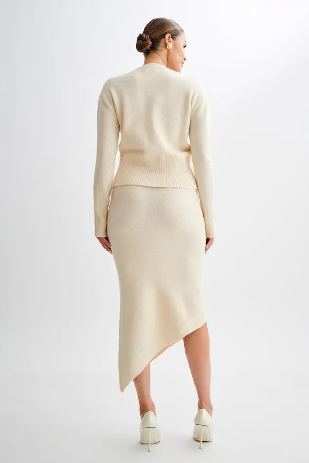 Women Meshki Bottoms Genevieve Asymmetrical Knit Midi Skirt 8211 Cream Marle