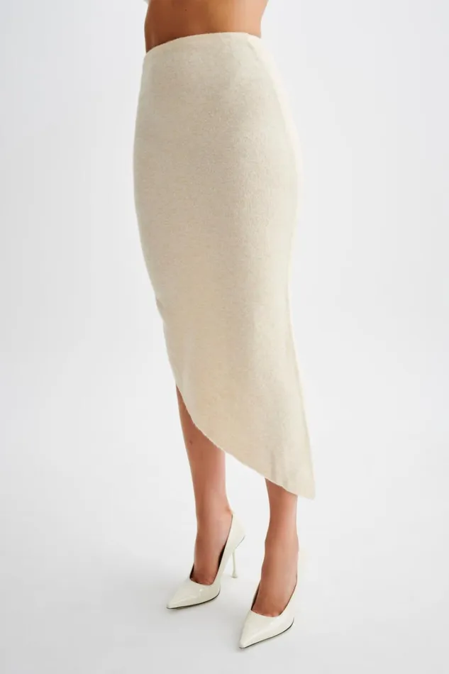 Women Meshki Bottoms Genevieve Asymmetrical Knit Midi Skirt 8211 Cream Marle
