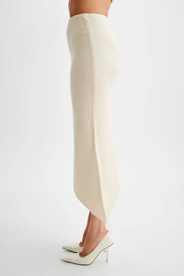 Women Meshki Bottoms Genevieve Asymmetrical Knit Midi Skirt 8211 Cream Marle