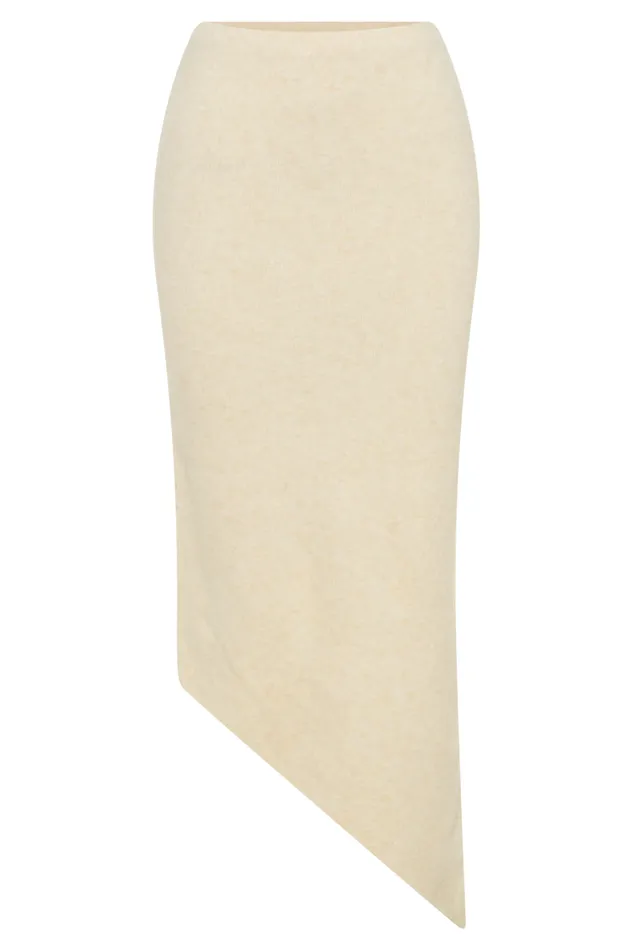 Women Meshki Bottoms Genevieve Asymmetrical Knit Midi Skirt 8211 Cream Marle