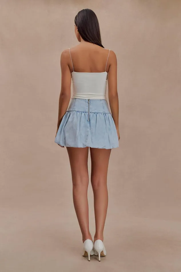 Women Meshki Bottoms Genia Denim Bubble Mini Skirt 8211 Light Blue