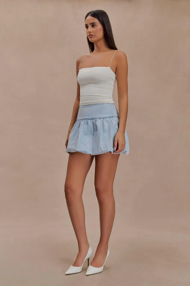 Women Meshki Bottoms Genia Denim Bubble Mini Skirt 8211 Light Blue