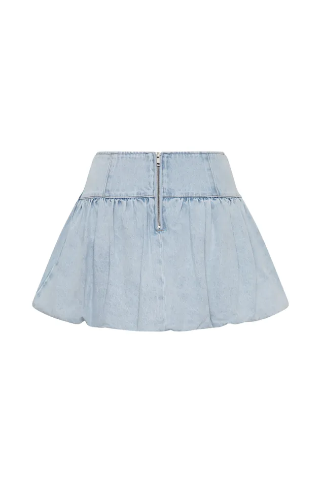 Women Meshki Bottoms Genia Denim Bubble Mini Skirt 8211 Light Blue