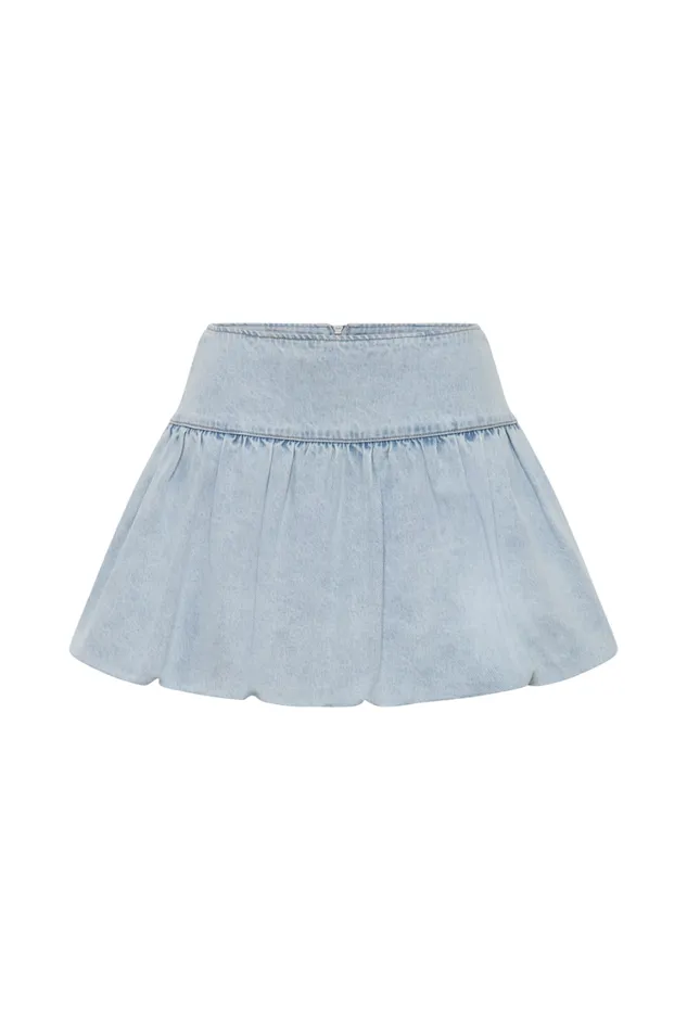 Women Meshki Bottoms Genia Denim Bubble Mini Skirt 8211 Light Blue