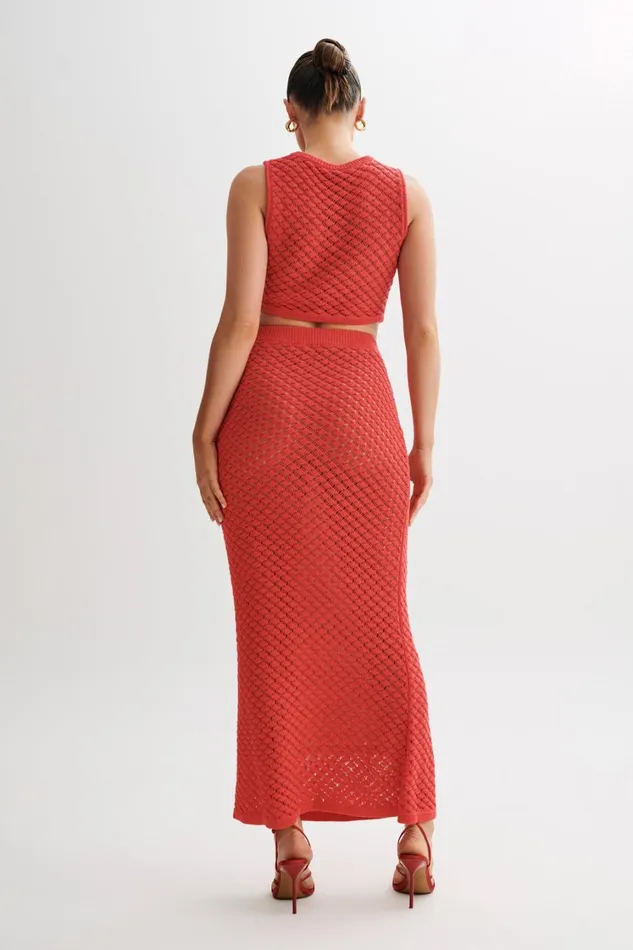 Women Meshki Bottoms Guiliana Knit Maxi Skirt 8211 Pomegranate