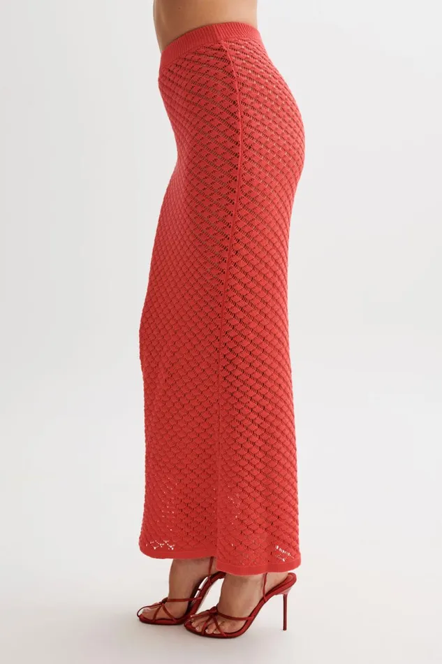 Women Meshki Bottoms Guiliana Knit Maxi Skirt 8211 Pomegranate