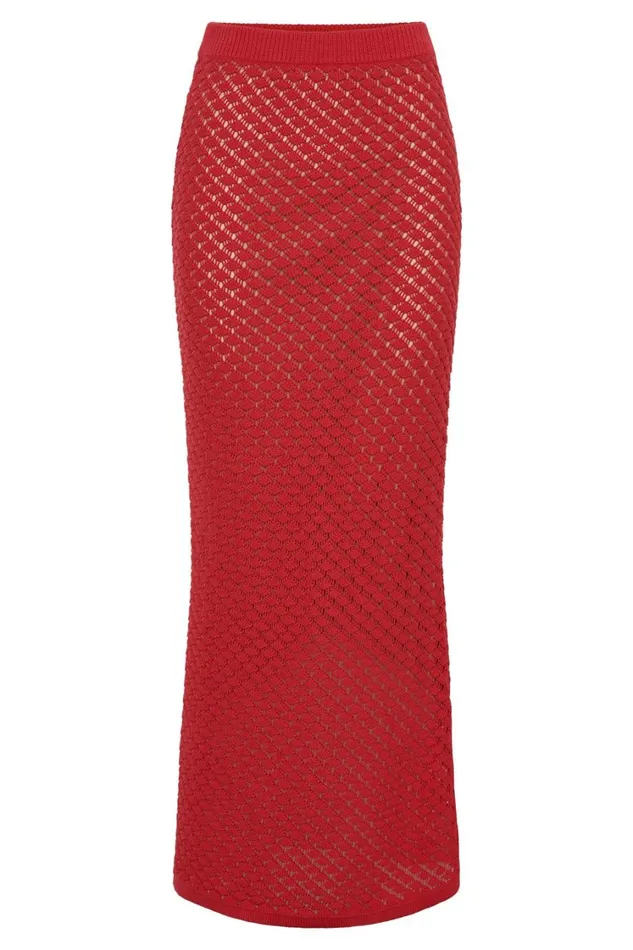 Women Meshki Bottoms Guiliana Knit Maxi Skirt 8211 Pomegranate
