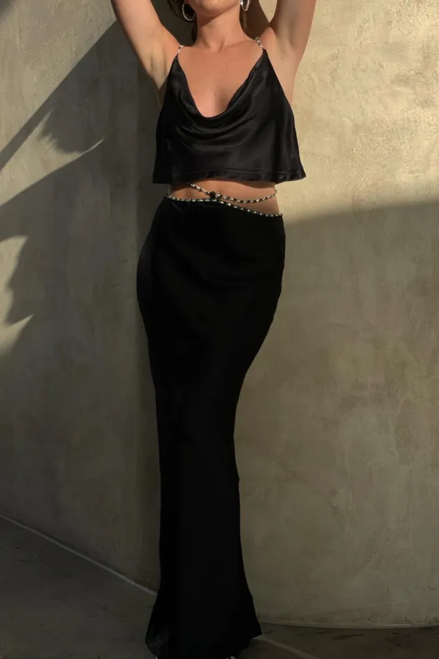 Women Meshki Bottoms Havva Diamante Trim Maxi Skirt 8211 Black