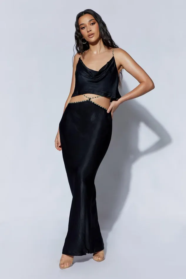 Women Meshki Bottoms Havva Diamante Trim Maxi Skirt 8211 Black