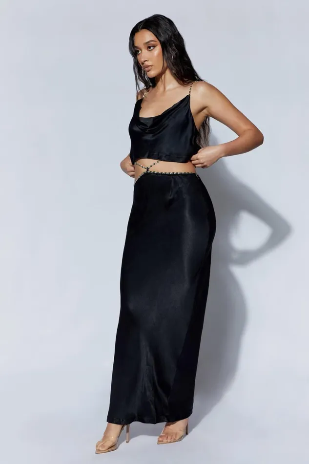 Women Meshki Bottoms Havva Diamante Trim Maxi Skirt 8211 Black