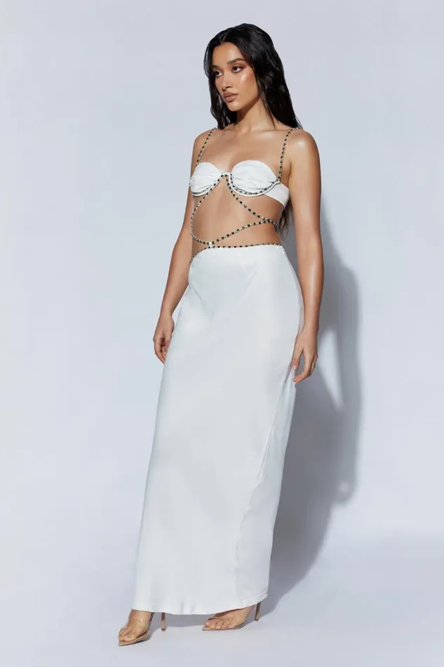 Women Meshki Bottoms Havva Diamante Trim Maxi Skirt 8211 White