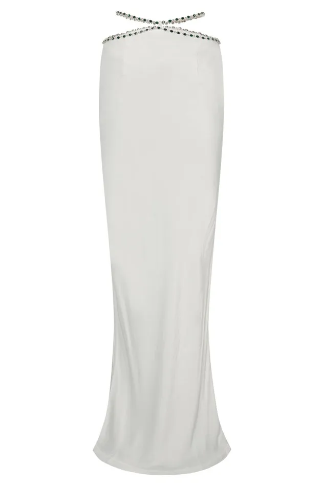 Women Meshki Bottoms Havva Diamante Trim Maxi Skirt 8211 White
